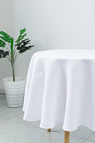 Biscaynebay Textured Fabric Round Tablecloth 60 Inches in Diameter, White Water Resistant Tablecloths for Dining, Kitchen, Wedding & Parties, etc. Machine Washable