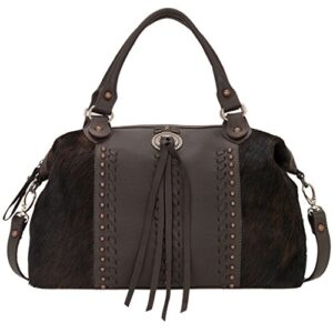 american west satchel-leather zip top convertible bag- keytag purse charm (cow town chocolate w hair)