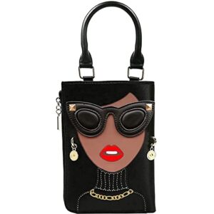 novelty personalized women’s 3d ladies designer leather top handle satchel handbags tote purse crossbody shoulder bags (black)