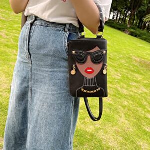 Novelty Personalized Women's 3D Ladies Designer Leather Top Handle Satchel Handbags Tote Purse Crossbody Shoulder Bags (Black)