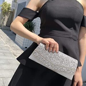 Gabrine Womens Evening Shoulder Bag Handbag Clutch Purse Shiny Sequins Rhinestone for Wedding Prom Party(Silver)