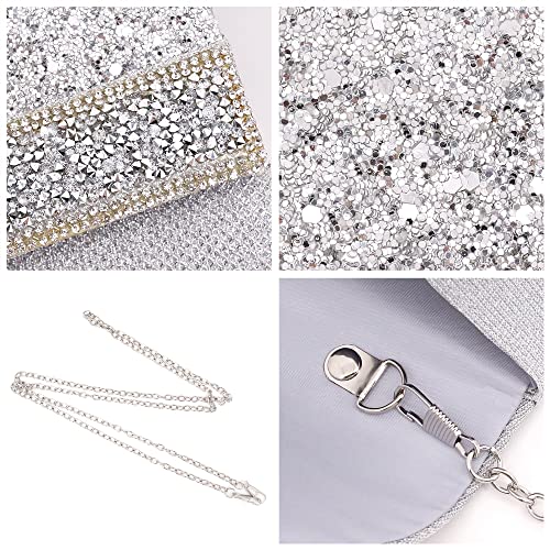 Gabrine Womens Evening Shoulder Bag Handbag Clutch Purse Shiny Sequins Rhinestone for Wedding Prom Party(Silver)