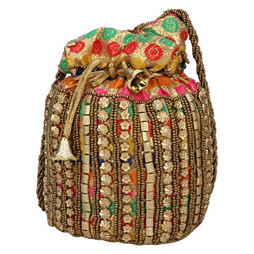 Traditional Satin Indian Jaipuriya Style Potli Bag for Women & Girls (Multi-1)