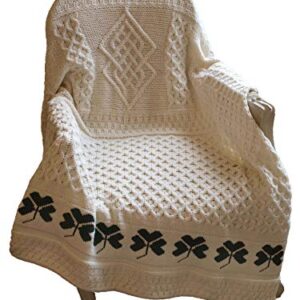 Aran Crafts Shamrock Couch 100% Merino Wool Throw Blanket 50"x60" (SHAM-THR-NAT)