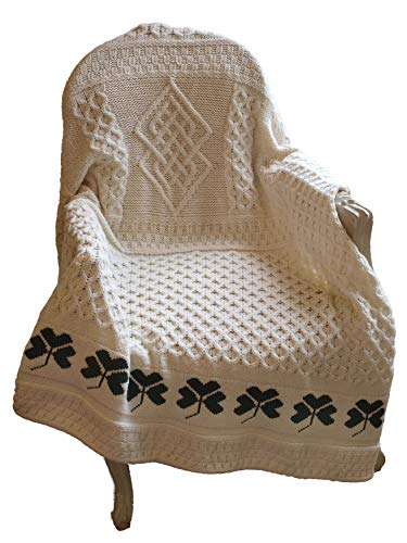 Aran Crafts Shamrock Couch 100% Merino Wool Throw Blanket 50"x60" (SHAM-THR-NAT)