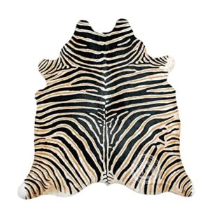 Zebra Wild Print Black On Beige Genuine Cowhide Rug 6 x 7 ft. 180 x 210 cm