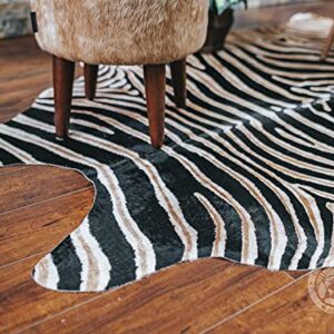 Zebra Wild Print Black On Beige Genuine Cowhide Rug 6 x 7 ft. 180 x 210 cm