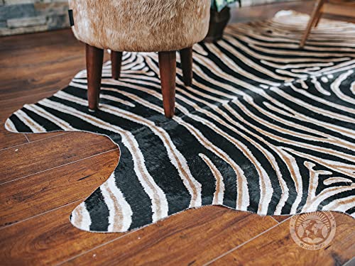 Zebra Wild Print Black On Beige Genuine Cowhide Rug 6 x 7 ft. 180 x 210 cm