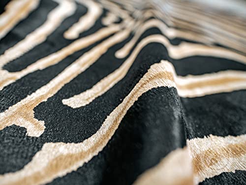 Zebra Wild Print Black On Beige Genuine Cowhide Rug 6 x 7 ft. 180 x 210 cm