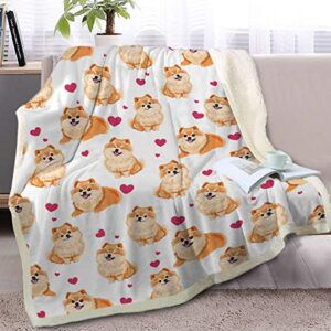 blessliving red hearts dog cat print plush blanket cute puppy for kids adults 3d animal print plush blanket gift for pet lovers (pomeranian,throw, 50 x 60 inches)