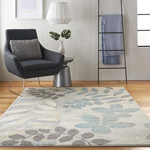 Nourison Tranquil Floral Ivory/Light Blue 4' x 6' Area -Rug, Easy -Cleaning, Non Shedding, Bed Room, Living Room, Dining Room, Kitchen (4x6)