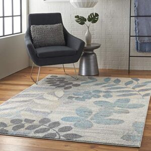 Nourison Tranquil Floral Ivory/Light Blue 4' x 6' Area -Rug, Easy -Cleaning, Non Shedding, Bed Room, Living Room, Dining Room, Kitchen (4x6)