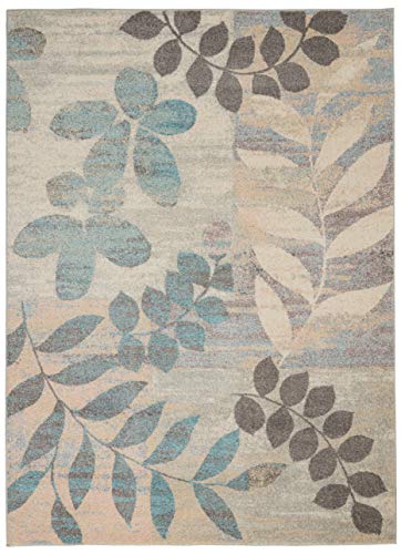 Nourison Tranquil Floral Ivory/Light Blue 4' x 6' Area -Rug, Easy -Cleaning, Non Shedding, Bed Room, Living Room, Dining Room, Kitchen (4x6)