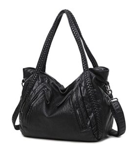 large slouchy tote bag purse soft leather hobo bags for women braided shoulder bags ladies crossbody bags oversized top handle handbags (medium)