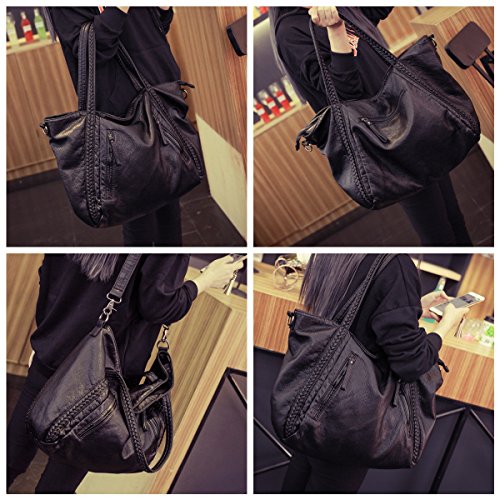 Large Slouchy Tote Bag Purse Soft Leather Hobo Bags for Women Braided Shoulder Bags Ladies Crossbody Bags Oversized Top Handle Handbags (Medium)