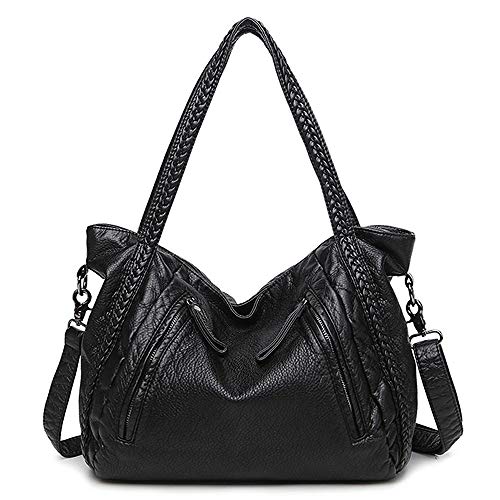 Large Slouchy Tote Bag Purse Soft Leather Hobo Bags for Women Braided Shoulder Bags Ladies Crossbody Bags Oversized Top Handle Handbags (Medium)