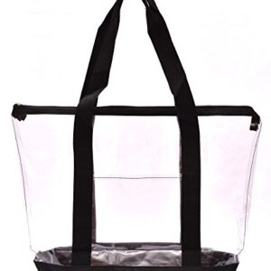 Handy Laundry Clear Tote Bag - Zipper Closure, Long Shoulder Strap, Fabric Trimming. (Black)