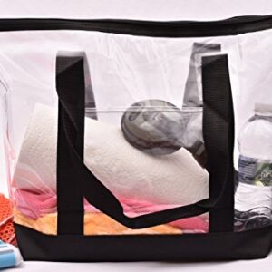 Handy Laundry Clear Tote Bag - Zipper Closure, Long Shoulder Strap, Fabric Trimming. (Black)