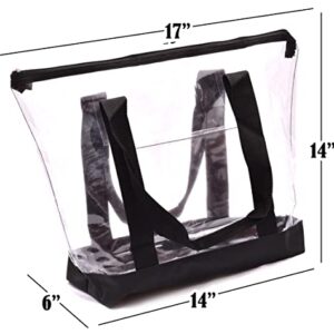 Handy Laundry Clear Tote Bag - Zipper Closure, Long Shoulder Strap, Fabric Trimming. (Black)