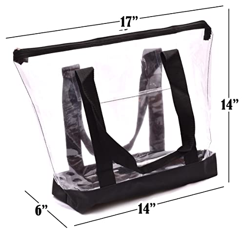 Handy Laundry Clear Tote Bag - Zipper Closure, Long Shoulder Strap, Fabric Trimming. (Black)