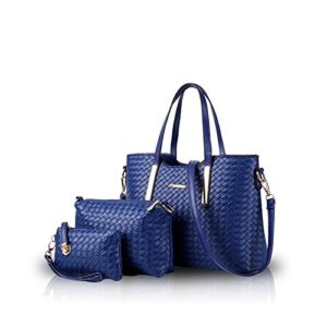 nicole&doris fashion handbag crossbody shoulder bag purse 3pcs bag tote soft pu leather blue