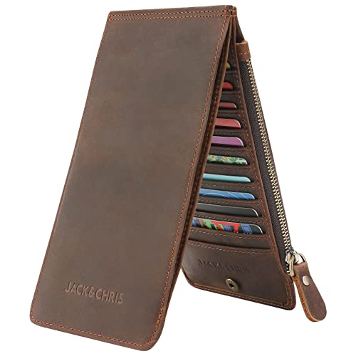 Jack&Chris Leather Multi Card Organizer Wallet Credit Card Holder Thin Wallet with Zipper Pocket,MBNM026 (Dark Brown)