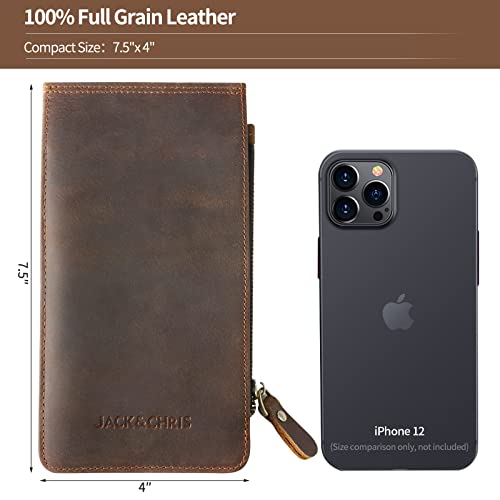 Jack&Chris Leather Multi Card Organizer Wallet Credit Card Holder Thin Wallet with Zipper Pocket,MBNM026 (Dark Brown)