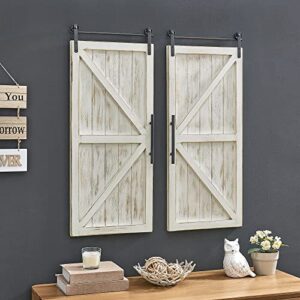 firstime & co. white carriage barn door wall plaque 2-piece set, large vintage decor for living room, bedroom, home office, wood, farmhouse, 28 x 34 inches