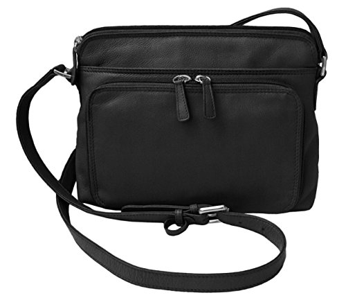 Genuine Soft Leather Cross Body Bag with Front Organizer Wallet,Black