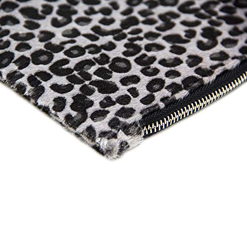 by you Women Faux Fur animal Leopard Print Clutch Pouch Wristlet Purse Bag (Leopard - Grey)