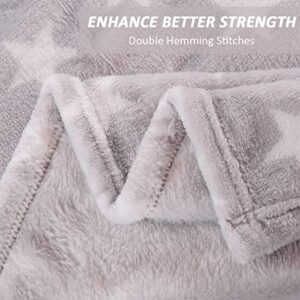 HYSEAS Flannel Fleece Star Throw Blanket Grey - Soft Plush Cozy Fuzzy Microfiber Blanket for Couch, Bed, Chair, Sofa - All Seasons Lightweight - 50x60 Inch