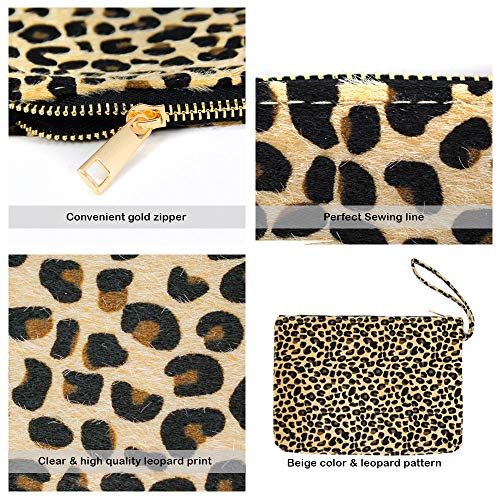 by you Women Faux Fur animal Leopard Print Clutch Pouch Wristlet Purse Bag (Leopard - Beige)