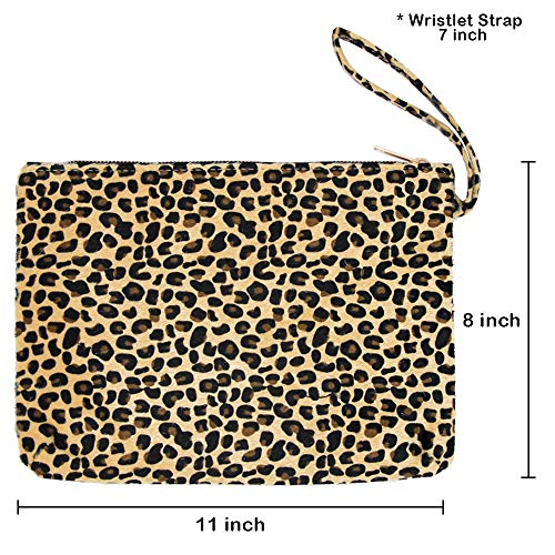 by you Women Faux Fur animal Leopard Print Clutch Pouch Wristlet Purse Bag (Leopard - Beige)
