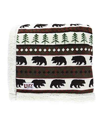 LazyOne Soft Polyester Sherpa Throw Blanket, Plaid and Animal Designs, One Size, Warm, Cozy (Bear Fair Isle)