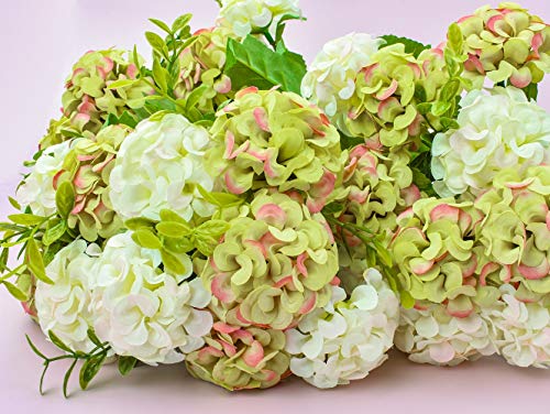 4 Packs Artificial Silk Hydrangea Fake Bridal Bridesmaid Flower Bouquet for Wedding Party Home Decoration, 10 Head, 36cm (Green)