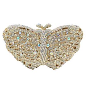 ladies evening-bag chain wedding diamond clutch-purse crystal handbag light gold butterfly
