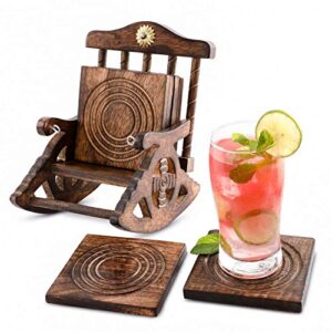 divit wooden coasters for drinks, eco-friendly, absorbent, antique look handcrafted coasters (rocking chair)