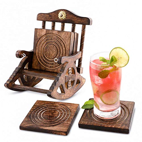 Divit Wooden Coasters for Drinks, Eco-Friendly, Absorbent, Antique Look Handcrafted Coasters (Rocking Chair)