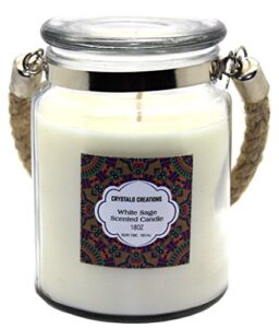 crystalo creations white sage scented candle with rope handle, 18 ounce