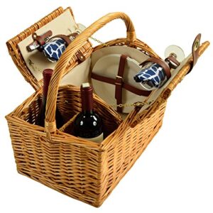 picnic at ascot vineyard willow picnic basket, natural/trellis blue