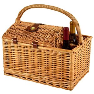 Picnic at Ascot Vineyard Willow Picnic Basket, Natural/Trellis Blue