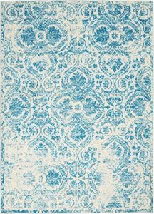 nourison jubilant damask blue 6′ x 9′ area -rug, easy -cleaning, non shedding, bed room, living room, dining room, kitchen (6×9)