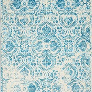 Nourison Jubilant Damask Blue 6' x 9' Area -Rug, Easy -Cleaning, Non Shedding, Bed Room, Living Room, Dining Room, Kitchen (6x9)