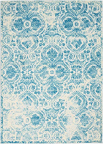 Nourison Jubilant Damask Blue 6' x 9' Area -Rug, Easy -Cleaning, Non Shedding, Bed Room, Living Room, Dining Room, Kitchen (6x9)