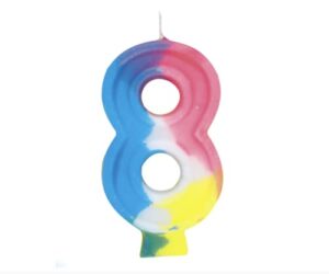 unique rainbow number 8 party candle, 3″, multicolor
