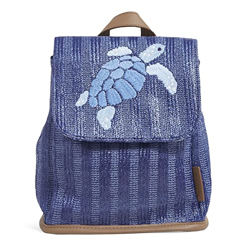 Vera Bradley Women's Straw Mini Backpack Purse, Regatta Turtle Blue, One Size