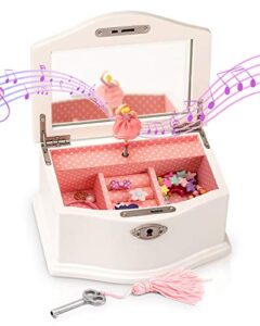 elle jewelry box – ballerina jewelry organizer and swan lake wind-up music box for girls and teens, accessories and keepsake wooden storage with lock and mirror, charming room decor and gift, small