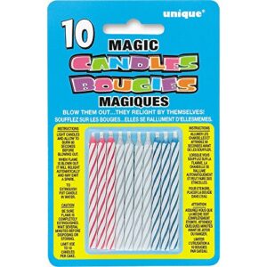 unique striped magic relighting 2.5″ | assorted colors | 10 pcs, 2.25″ length, trick candles