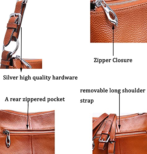 HESHE Genuine Leather Purses for Women Handbags Crossbody Bags Top Handle Tote Shoulder Bag Satchel Purses (Sorrel-NEW)
