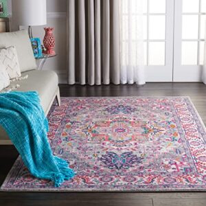 nourison passion bohemian light grey/pink 5’3″ x 7’3″ area -rug, easy -cleaning, non shedding, bed room, living / dining room, kitchen (5×7)